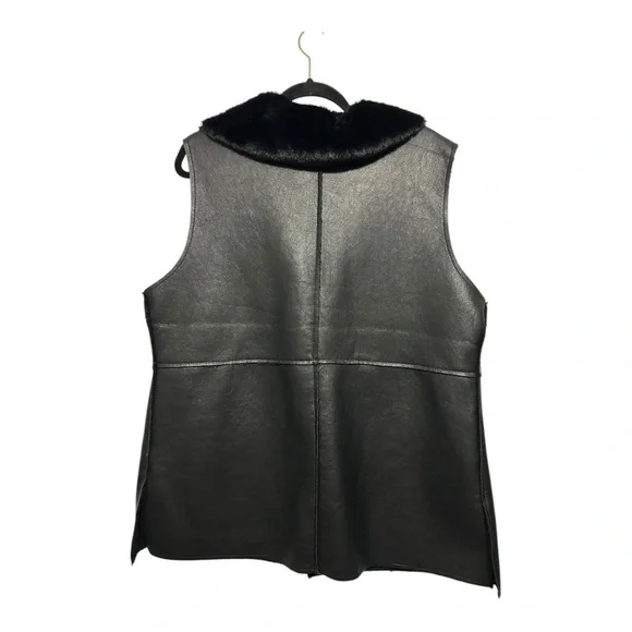 Soft Surroundings Zeva Black Faux Fur Collar Vest